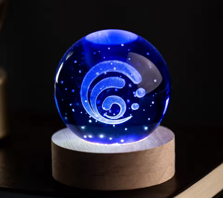 Bola de Cristal 3D Grabada con Luz LED, Diseño Místico de Elementos