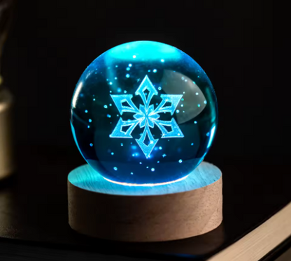 Bola de Cristal 3D Grabada con Luz LED, Diseño Místico de Elementos