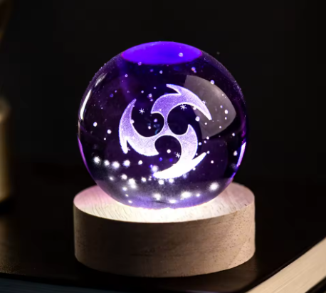 Bola de Cristal 3D Grabada con Luz LED, Diseño Místico de Elementos