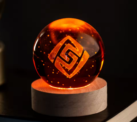 Bola de Cristal 3D Grabada con Luz LED, Diseño Místico de Elementos