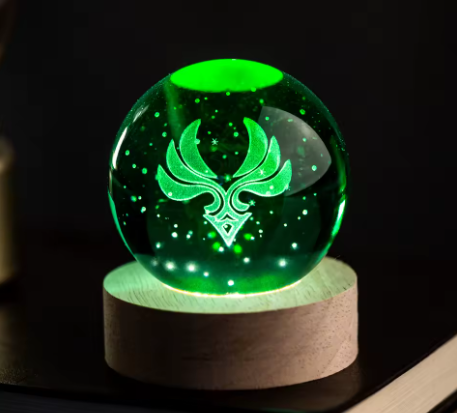 Bola de Cristal 3D Grabada con Luz LED, Diseño Místico de Elementos