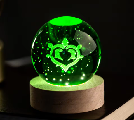 Bola de Cristal 3D Grabada con Luz LED, Diseño Místico de Elementos