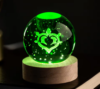 Bola de Cristal 3D Grabada con Luz LED, Diseño Místico de Elementos