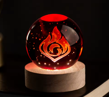 Bola de Cristal 3D Grabada con Luz LED, Diseño Místico de Elementos