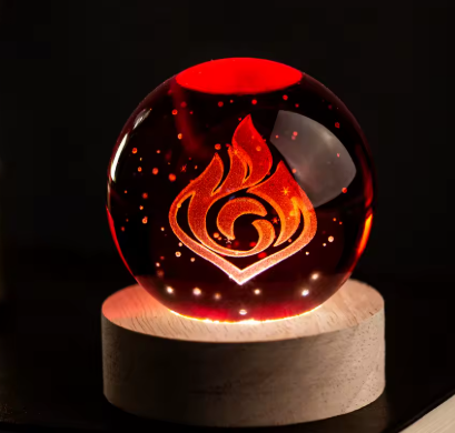 Bola de Cristal 3D Grabada con Luz LED, Diseño Místico de Elementos
