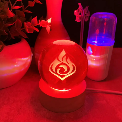 Bola de Cristal 3D Grabada con Luz LED, Diseño Místico de Elementos