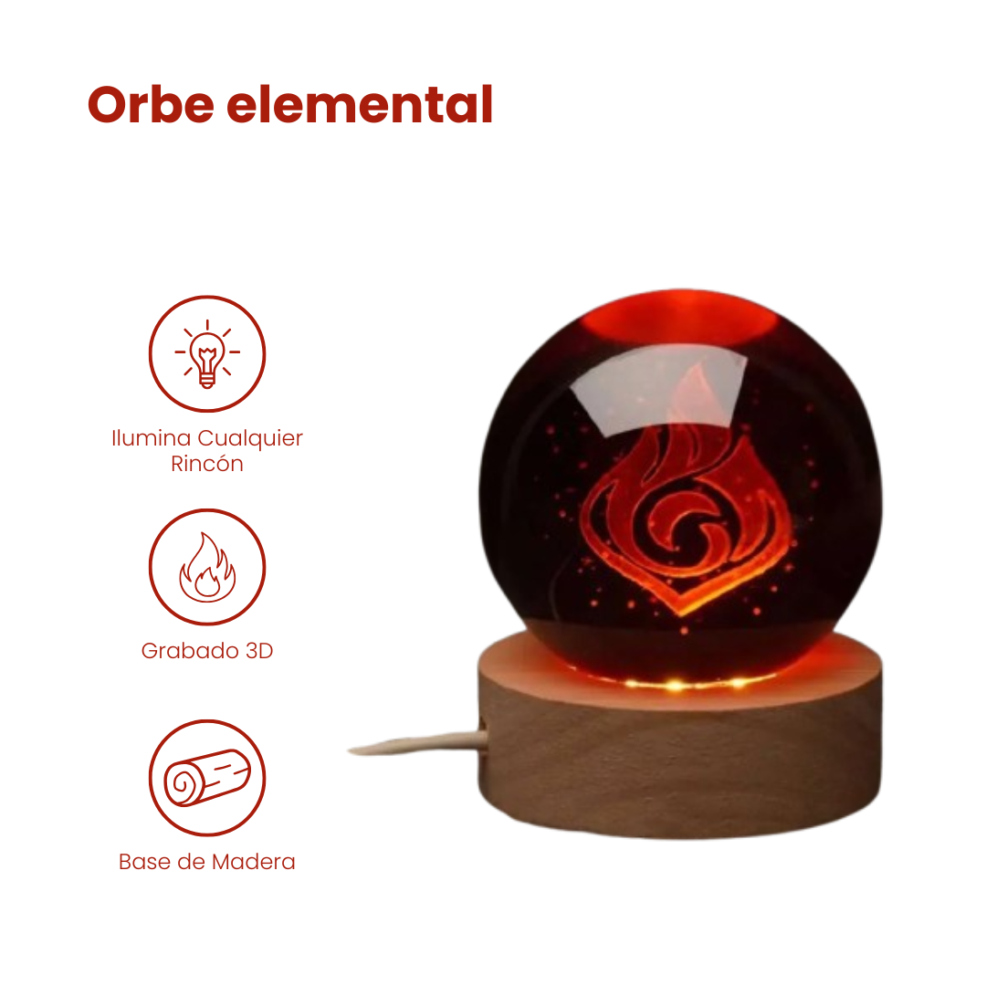 Bola de Cristal 3D Grabada con Luz LED, Diseño Místico de Elementos