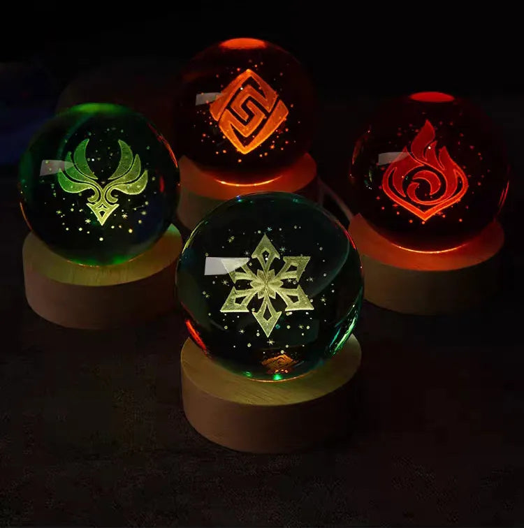 Bola de Cristal 3D Grabada con Luz LED, Diseño Místico de Elementos